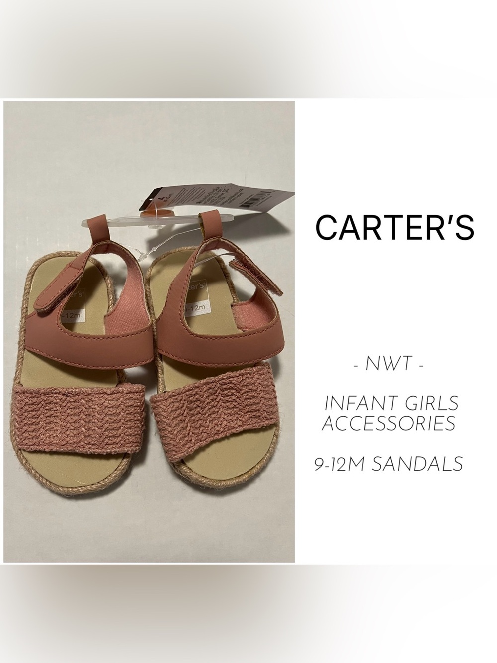 🆕CARTER’S - 9/12M - 4 - NWT - INFANT GIRLS ROSE PINK SANDALS / SHOES
